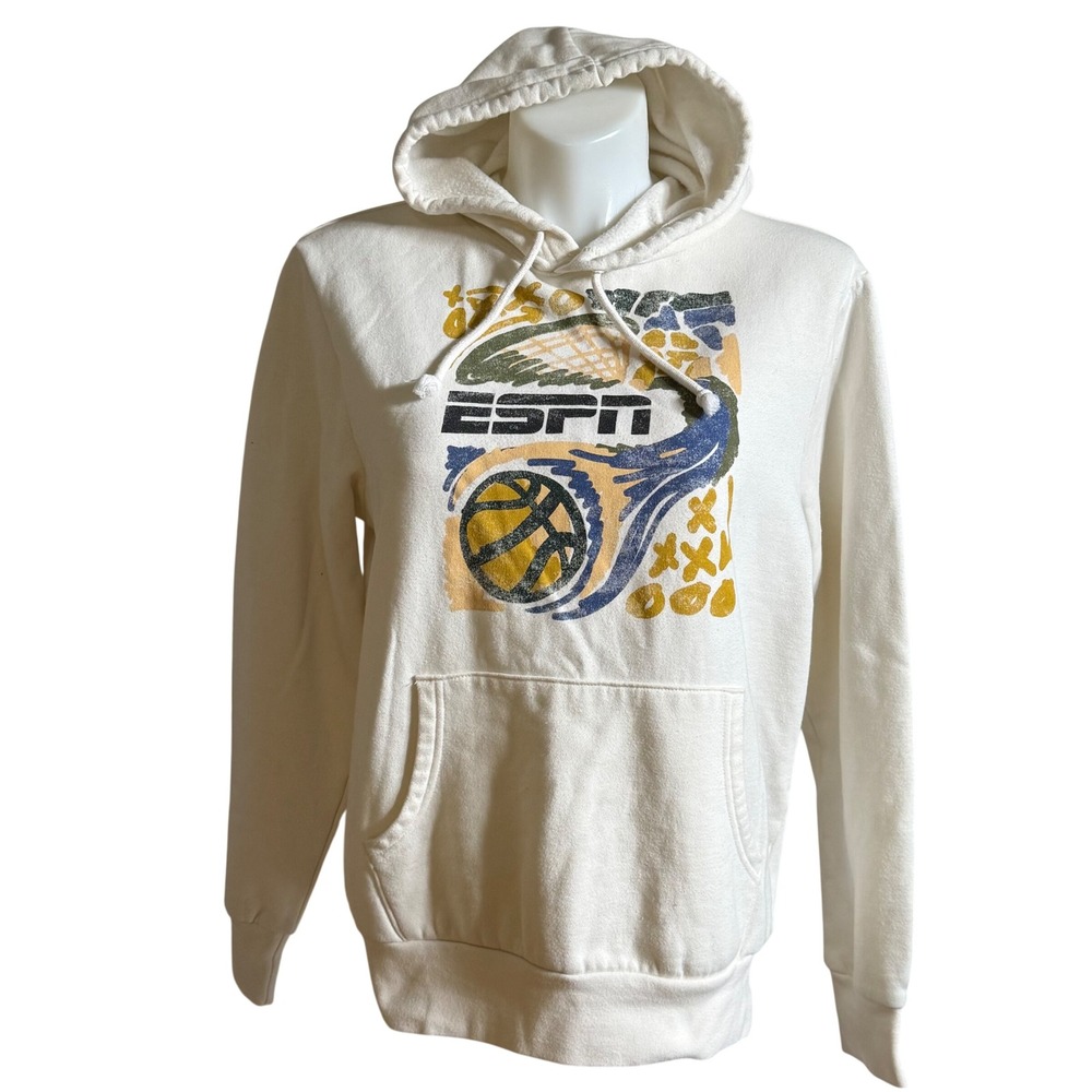 Old Navy Womens ESPN Graphic Hoodie Cream Basketball Sweatshirt XL